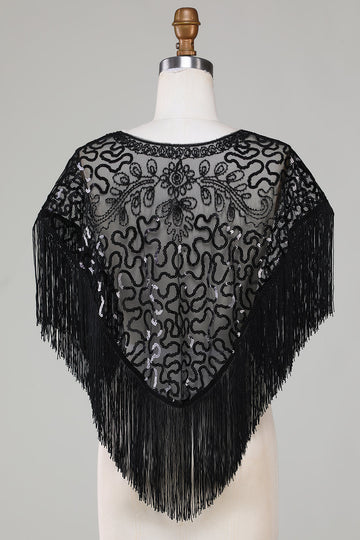 Black Sequins Glitter 1920-tallet Kappe med frynser